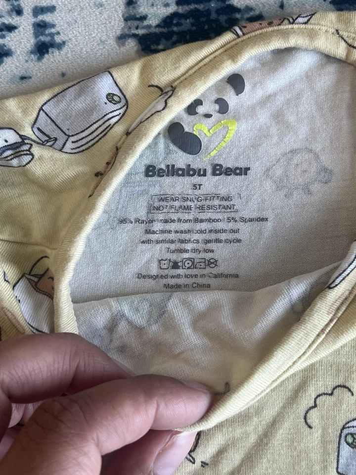 Top pijama amarillo Bellabu Bear bambú suave Love You Brunches unisex niños talla 5T Foto 4 de 4