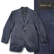 Ermenegildo Zegna Manhattan Blazer Mens 40R Silk Cotton Charcoal Gray Navy