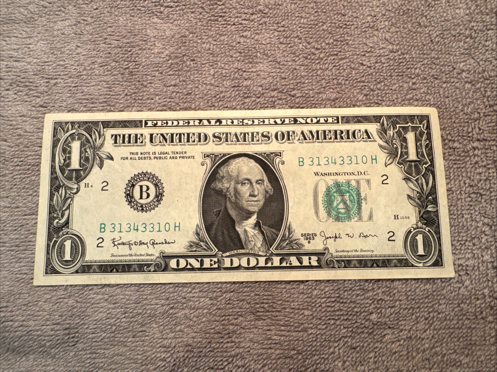 1963B Joseph Barr “FOUR OF A KIND” Poker Bill Note Fancy Serial Number 1 Dollar