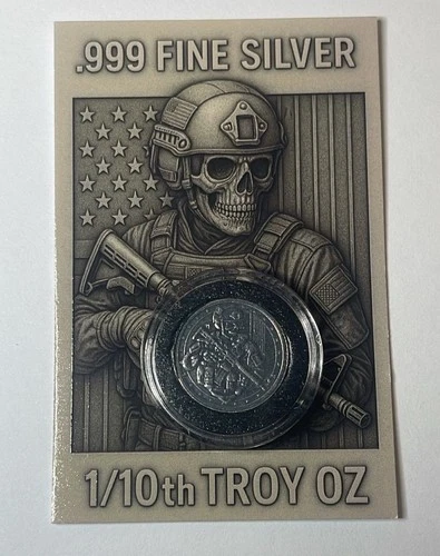 1/10th oz Fine Silver Round Tactical Skeleton .999 Fine Silver Coin In Capsule