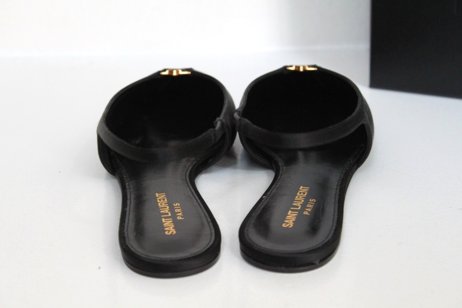 sz 7.5 / 38 YSL Saint Laurent Black Satin Babylone Slingback Ballet Flat Shoes thumbnail 7