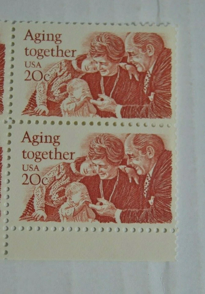 Aging Together, USA 20c Plate Block of Four Stamps Scott# 2011 (1982) - Image 3 of 4
