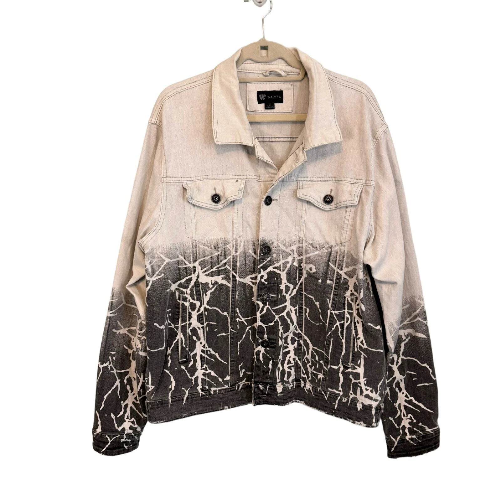Waimea Denim Jacket Mens L Lightning Ombre Stretch Cotton Blend Button Up White