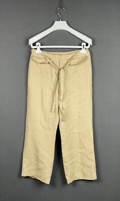 Vintage ALAIN MANOUKIAN Beige Belted Multipocket Straigth Wide Leg Pants Sz US 8