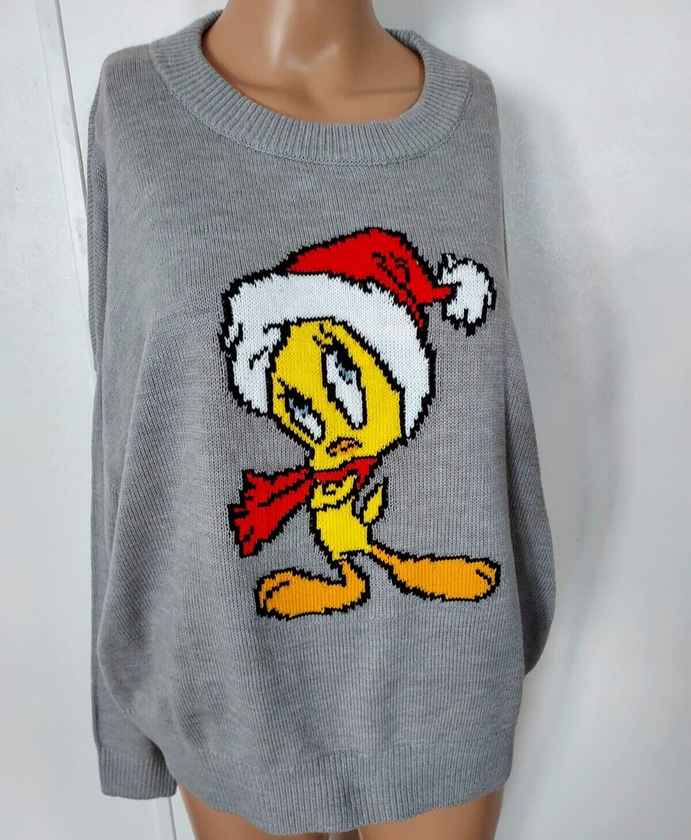 Tweety Bird Christmas Sweater Warner Brother Hu0026amp;M Womenu0026#039;s Gray Knit  Sz Med/Large | eBay