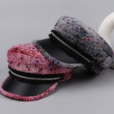 Bonnet Cabbie En Fourrure Synthétique Avec Strass Noir Rose
