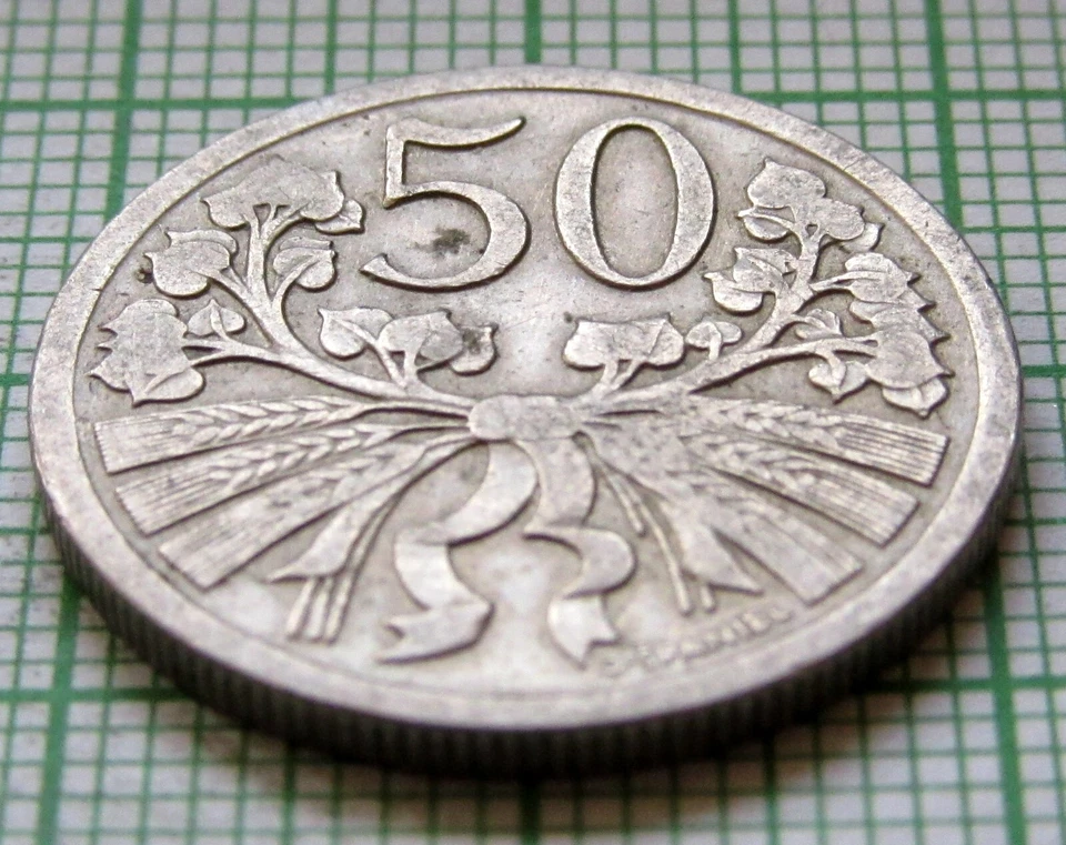 CZECHOSLOVAKIA 1926 50 HALERU, Double-Tailed Lion, LINDEN BRANCH Ultra Rare Date - Image 3 of 4