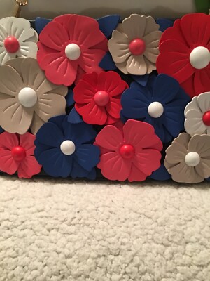 NWT KATE SPADE Madison Daisy Lane SIMA Blue Lthr Clutch Chain