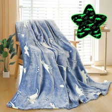 Glow in The Dark Blanket 50 x60 Throw Blanket Blue Dinosaur for Kids Boys G