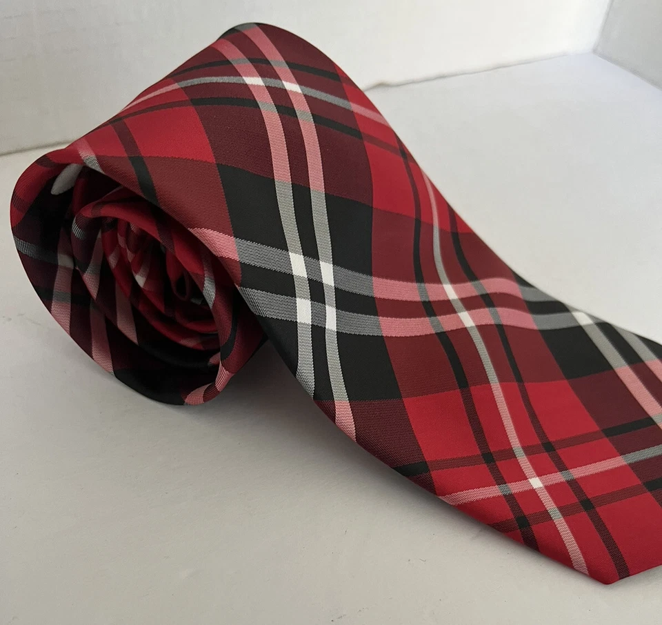 Corbata Vesuvio Napoli Italia Roja Negra Cuadros Clásica Preppy Foto 2 de 3