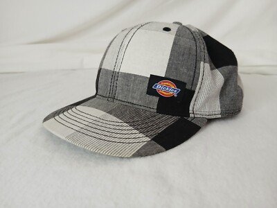 Dickies Hat Cap Gray Black White Flannel Flat Bill Size L XL Cotton (Pre-owned)