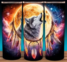 Native American Wolf Dream Catcher Full Moon Cup Mug Tumbler 20oz