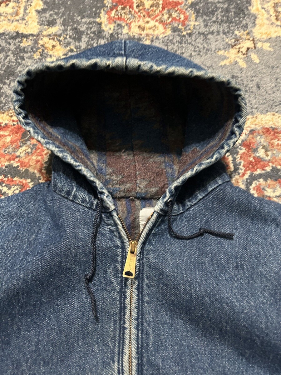 Vintage Carhartt Denim Hooded Jacket Size XL Aztec Lined