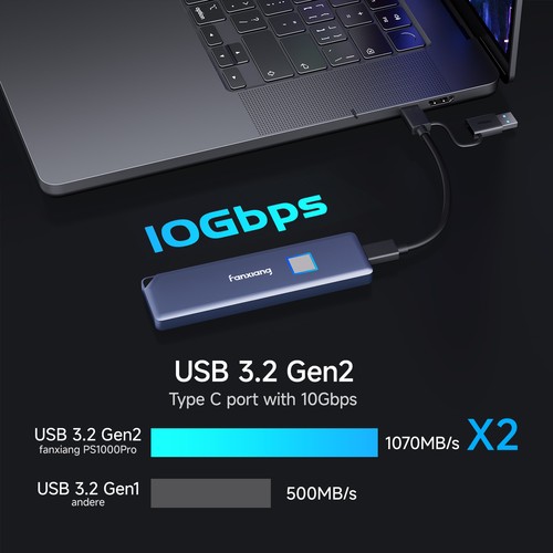 Fanxiang Fingerprint External SSD 1TB 2TB Portable For iPhone 15 Mac - Picture 15 of 23