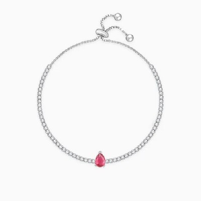 2Ct Pear Cut Lab-Created Pink Ruby Women's Bolo Bracelet 14K White Gold Plated