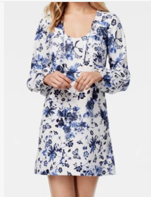 Kensie Wedgewood Floral-Print Shift Dress - White S Kensie Wedgewood Floral-Print Shift Dress - White S