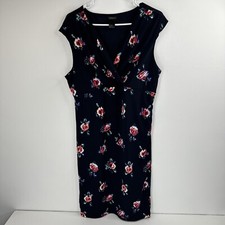 Ann Taylor Women’s Navy Blue Floral Print Dress Size L Sleeveless Straight Fit