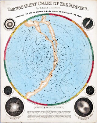Karte des Himmels Astronomie VINTAGE 1850 Wissenschaft Poster Druck