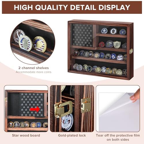 Challenge Coin Display Case, Lockable Military Coin Holder with