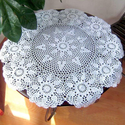 23'' White Vintage Hand Crochet Flower Tablecloth Doily Round Lace Table Topper