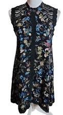 Ethereal by Paper Crane Black Floral Sleeveless Dress Sz S ? Crotchet Trim READ