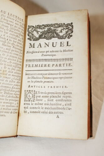 MANUEL MACHINE PNEUMATIQUE-THILLAYE-1766-GASTRONOMIE RELIURE - Bild 1 von 6