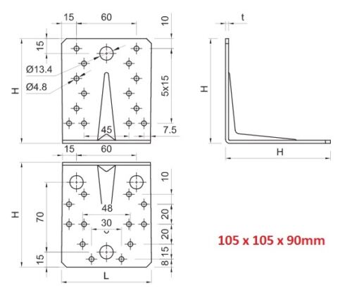 HEAVY DUTY REINFORCED GALVANISED ANGLE L BRACKETS CORNER BRACE TIMBER 2,0mm T - Picture 10 of 22