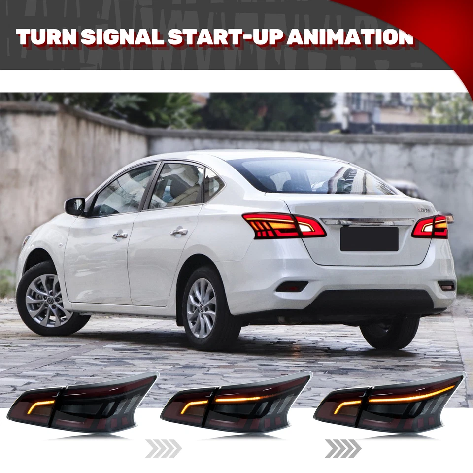 LED Tail Lights for Nissan Sentra Sylphy 2013-2019 B17 Black Rear Lamps Assembly - Image 4 of 4