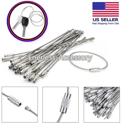 Stainless Steel Wire Keychain Key Ring Braided Cable Screw Loop Outdoor Luggage