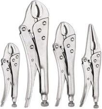 4-Piece Locking Pliers Set, 5", 7" and 10" Curved Jaw Locking Pliers, 6-1/2" Lon