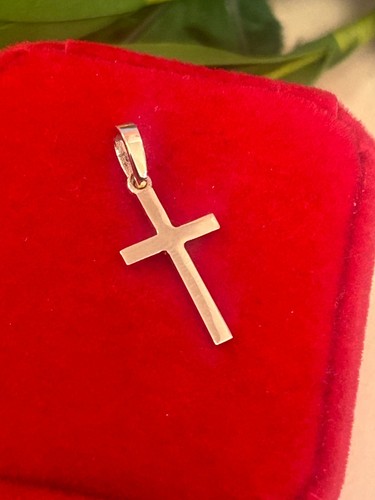 14K SOLID YELLOW GOLD Cross Crucifix High Polished Pendant Charm Necklace 1.15gr - Picture 13 of 13