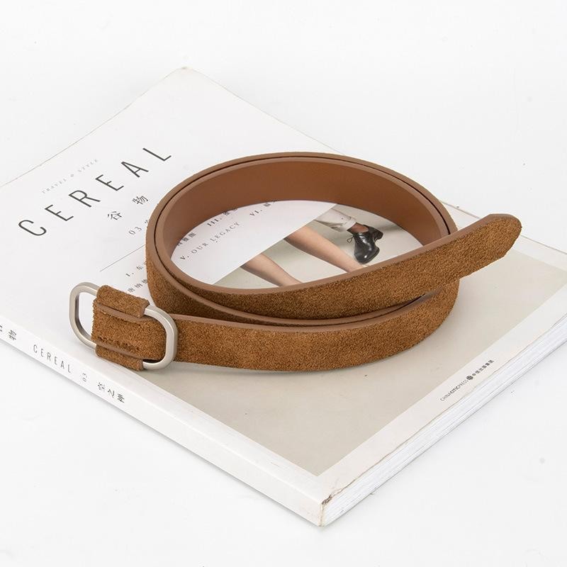 Cintura donna nuova resistente in vera pelle scamosciata moda fibbia quadrata metallo foto 2