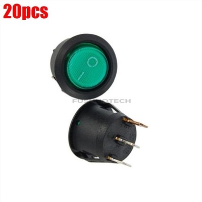 20 Pcs On-Off Rocker Switch Green Snap-In Mini Round 3 Pin Spdt New Ic aq *bn