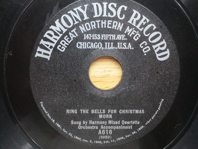 10'' EARLY HARMONY 78rpm ''RING THE BELLS FOR CHRISTMAS MORN''  E/E-