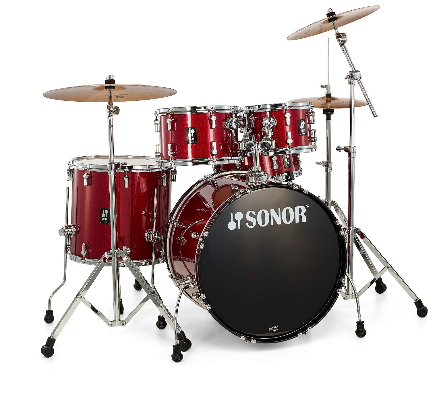 Drum Kit Sonor AQX Studio Includes Bronze Cymbals And Hardware, Red Moon Sparkle
