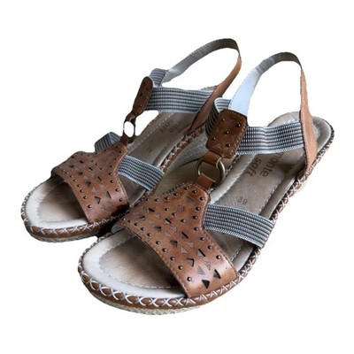 Remonte Soft Boho Wedge Leather Sandals Size 8 Laser Cut Design Comfort Strap