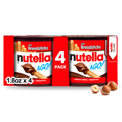 Nutella Chocolate Hazelnut Spread with Cocoa + Breadsticks, 4 Snack Packs,1.8 oz