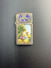 Vintage Italian Enamel 800 Silver Cigarette Lighter w/ Zippo Insert *