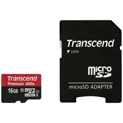 Transcend microSDHC 16GB Class 10 UHS-I 400x SD Adapter Speicherkarte TS16GUSDU1