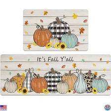 Pauwer Set of 2 Fall Kitchen Rugs - Pumpkin Truck Anti-Fatigue Non-Slip Mats