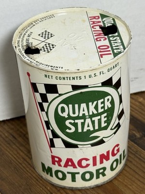 Vintage Metal 1 Quart Quaker State Racing Motor Oil Can Empty (C)