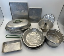 Vintage Kids Toy Tin/Aluminum Cookware Roaster, Pans, Cookie Sheets, Assortment