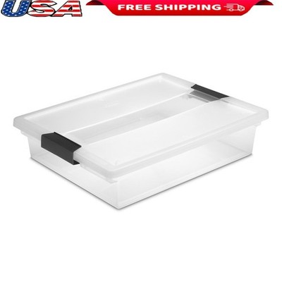 Clear Stackable Storage Bin W/ Latching Lid Organizing Box Home Office New