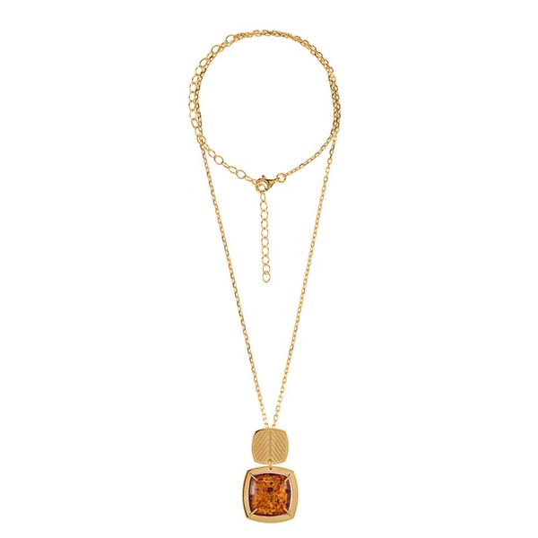 Cavill Baltischer Cognac Bernstein Halskette 3,5Ct Silber Vergoldet-image