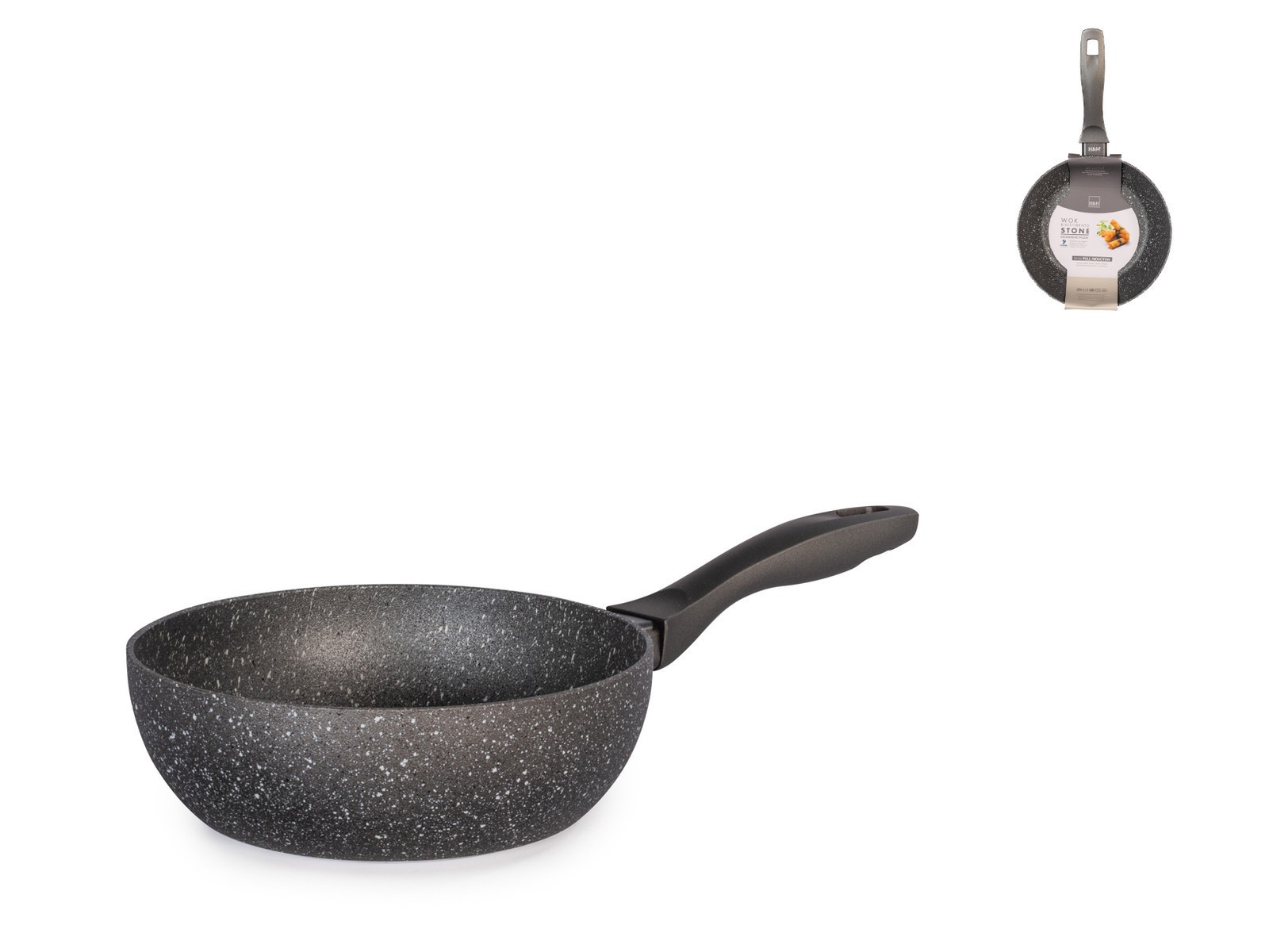 Wok H&h A Handle Non-Stick Stone For Induction Gray Color 20Cm