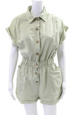 Zara Womens Collar Button Front Short Sleeve Romper Green Size M