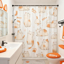 Cute Cat Shower Curtain Funny Cat Cartoon Orange Animal Hilarious Funny Kitten P