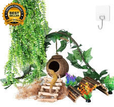 Crested Gecko Tank Accessories Reptile Hanging Plants Vines with Coconut