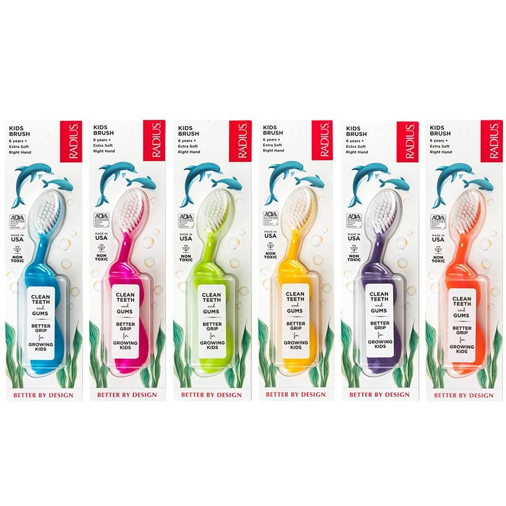 Radius Kidz Toothbrush Pack of 6 Extra Soft Fun Colors for K