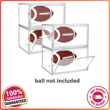 4 Pack Full Size Football Display Case Clear Acrylic Stackable Magnetic Door